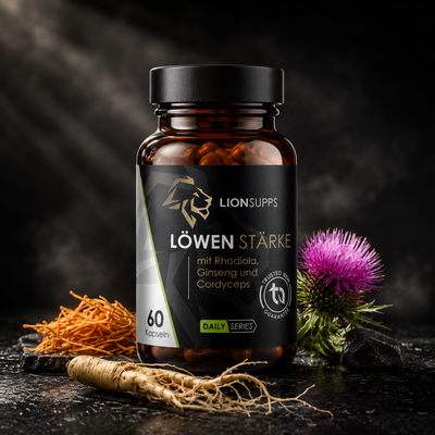 Löwenstärke von Lion Supps – vegane Kapseln mit Rhodiola, Ginseng und Cordyceps